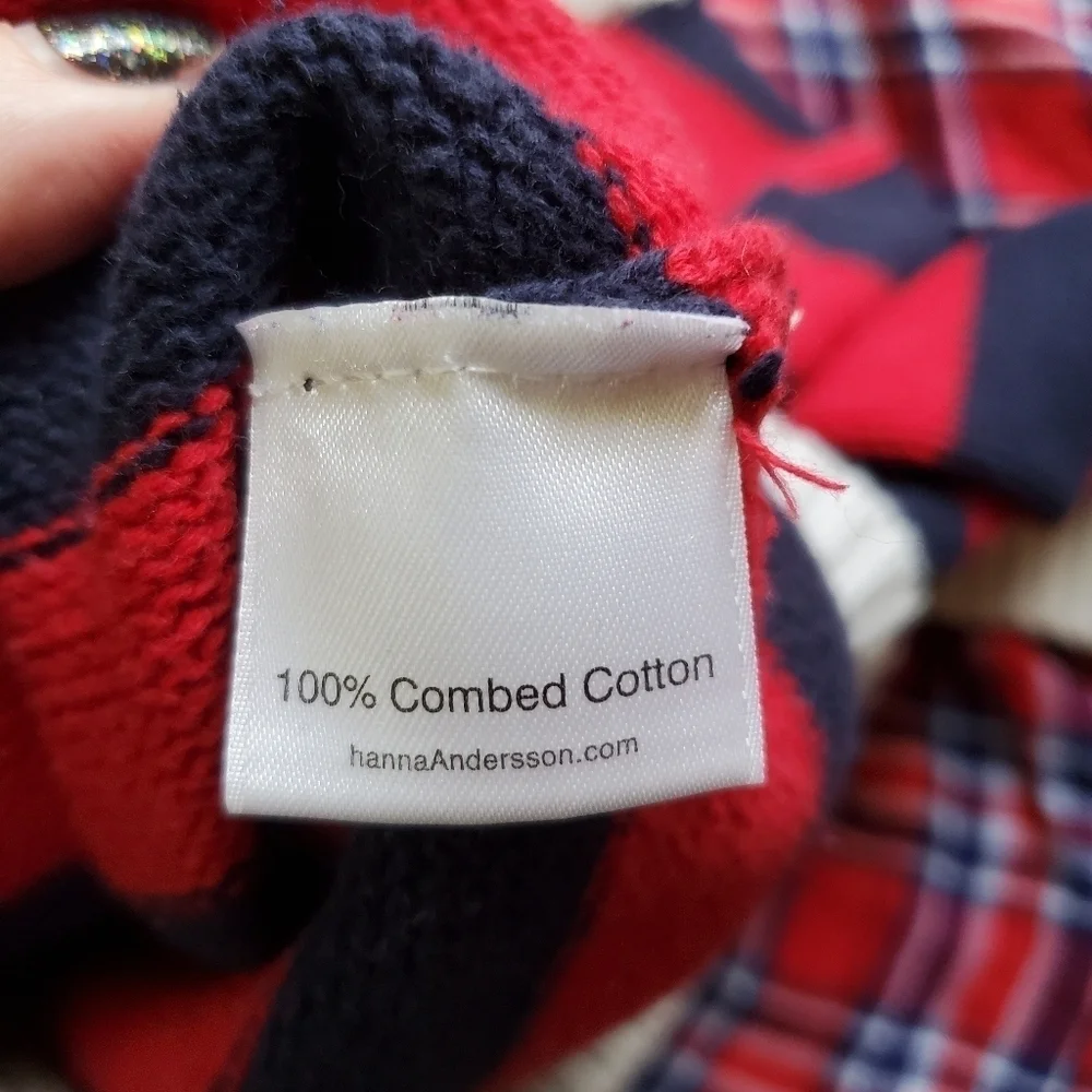 Hanna Andersson 100 US 4 Sweater Red Blue Stripes Mockneck 1/4 zip Combed Cotton
